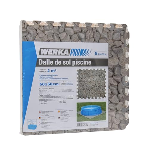 WERKA PRO Dalle pour Piscine imprimé Galet 50x50cm 1cm épaisseur 8 pièces