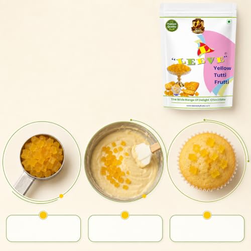 Image of Leeve Yellow Tutti Frutti, Candied Papaya Cubes for Cakes, Cookies, Ice Cream, Muffins and Dessert Decoration, Sweet Chewy Bakery Topping, 400 g