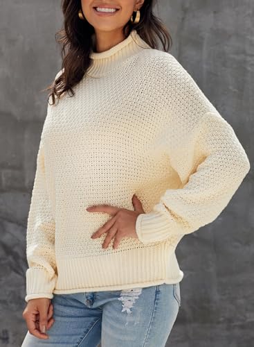 Image of Dokotoo Womens 2026 Winter Fall Solid Turtleneck High Neck Balloon Long Sleeve Sweaters Pullover Outerwear
