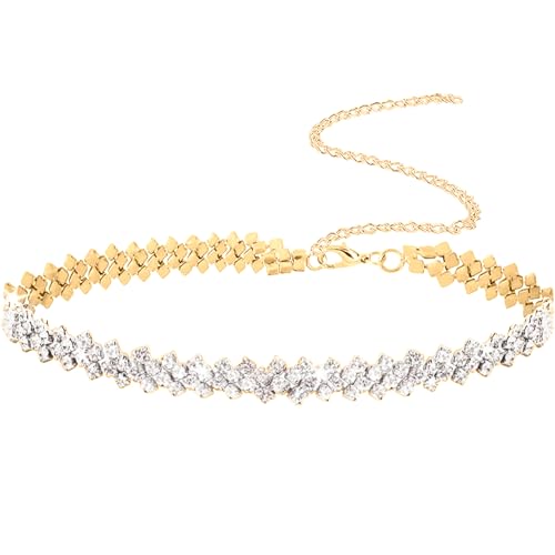 LUYANFX Choker Kette Damen Gold Halsreif Strass Kette Glitzer Schmuck Halskette Damen Gold Halsband Schmuck Necklace Goldene Trachtenkette für Alltag, Partys, Bälle, Hochzeiten