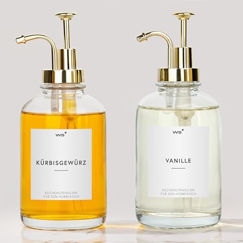 Winter Shore Dispenser Sciroppo da Caffè in Vetro con Etichette (Set da 2) - Dosatore per Sciroppo - Bottiglia Pompa per Caffè - Dispenser Liquidi - Dosatore Vetro - Contenitore Sciroppo per Bar