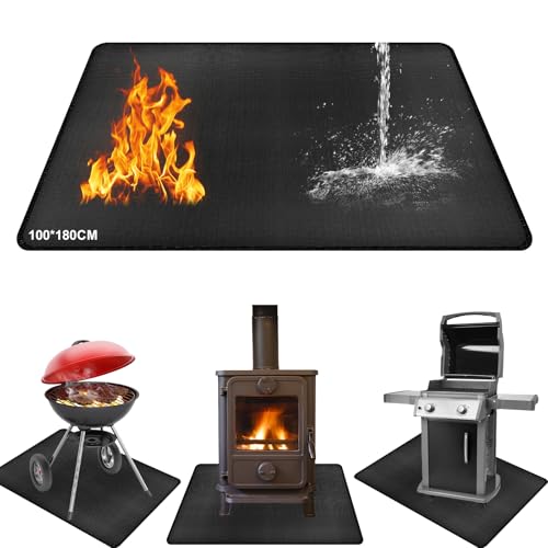 Esterilla para barbacoa, protección del suelo, base ignífuga, 100 x 180 cm, esterilla de protección contra el calor, alfombrilla de protección contra incendios, alfombrilla para barbacoa, alfombrilla
