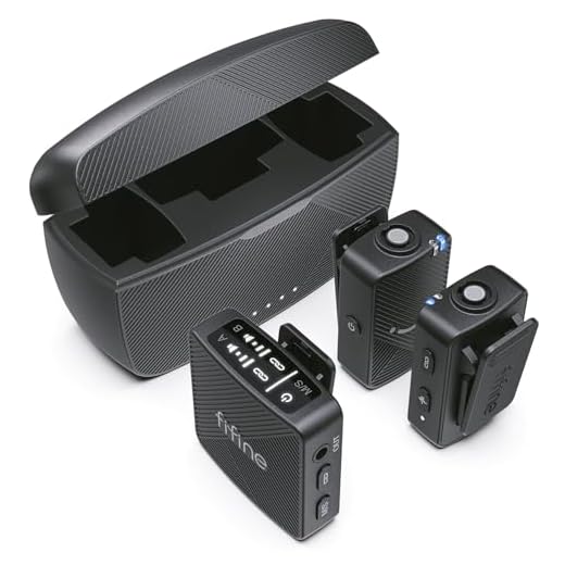 FIFINE Wireless Lavalier Microphone for iPhone/Android/Camera, 2 Pack Cordless Lapel Mic System for Vlog Recording Video YouTube/TikTok Interview, Condenser Clip-On Microphone with Charging Case-M9