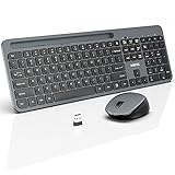 Wireless Keyboard and Mouse Combo, WisFox 2.4G Ergonomic USB Keyboard with Phone Holder, Full-Size Keyboard and Mouse Set for Computer, Laptop and Desktop(Grey and Black)