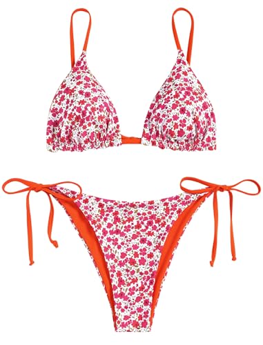 Image of ZAFUL Women's Triangle Bikini Floral String Bikini Set Two Piece Swimsuit Bathing Suits