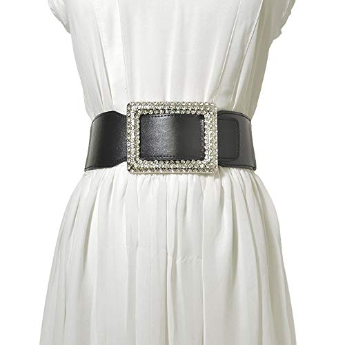 Worry-Free Women's Elastic Stretch Wide Leather Square Buckle Waist Belts for Dress4