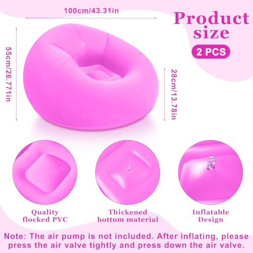 Image of Realspring Inflatable Bean Bag Chairs Outdoor Blow up Camping Chairs Inflatable Lazy Sofa Folding Portable Bean Bag Loungers Couch for Movie Night(Pink,2 Pcs)
