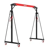 Adjustable Gantry Crane 1 Ton (2200 LBS), 12 Locking Positions (97' to 141') with Triangle Base, Portable I-Beam Hoist for Factory, Warehouse, Auto Repair & Construction