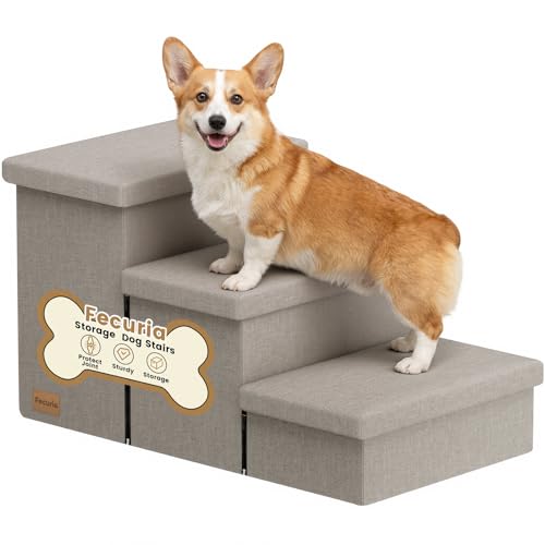 Fecuria 3-Step Wide Dog Stairs with Hidden Storage 18'...