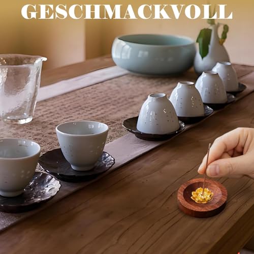 7-in-1 Räucherstäbchen Halter, Inklusive Metallhalter mit Holzbasis & 5 Räucherstäbchenhalter, Umgedrehter Incense Holder für Yoga, Meditation, Aromatherapie, Raumdekoration, Büro & Schlafzimmer