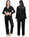 SWOMOG Pajamas Sets Silk Long Sleeve Sleepwear Soft Button Down Loungewear Pjs Set Black