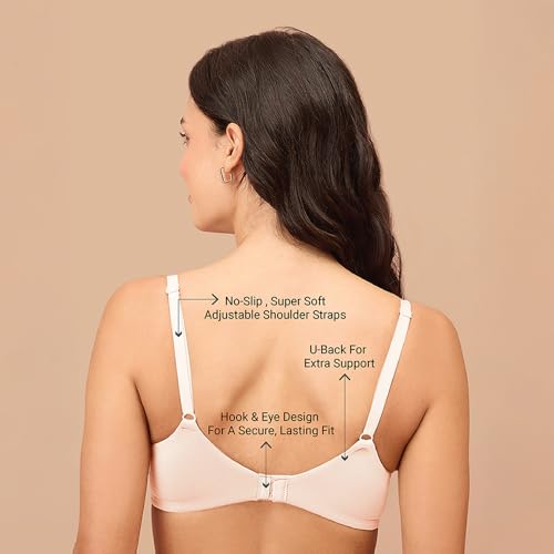 Image of NYKD NYB218 Modal Fabric Lightly Padded Wired T-Shirt Bra for Women Seamless Neckline Non Slip Shoulder Straps
