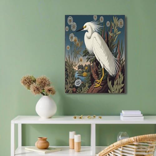 Tableau décoration murale aigrettes : affiche nature blanc 60x90