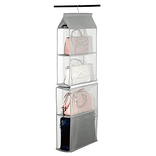 Decdeal 4-Tiers não tecido destacável Closet Bags Organizador Bolsas prateleira pendurada dobrável a