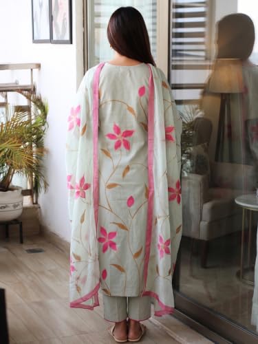 Image of ANNI Designer Women's Cotton Blend Printed Straight Kurta with Pant and Dupatta | Kurta Set for Women Suit Set for Women | Indian Ethnic Wear Women's Ethnic Clothing Designer Kurti Pant Set