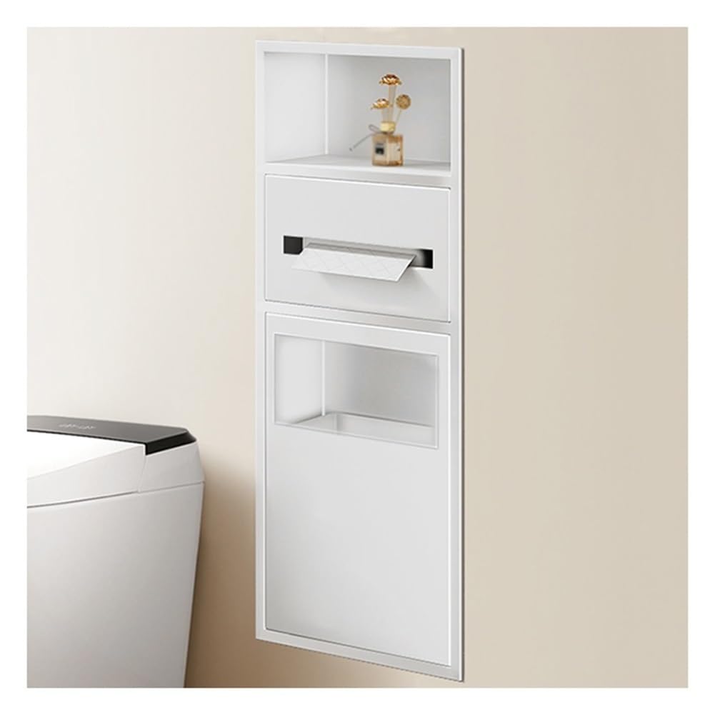 QUSYZD Stainless Steel Double Shelves Recessed Shower Niche with Trash Can Wall Niche for Bathroom Storage No Tile Needed,White-60x28x13.5cm,White-70x28x13.5cm