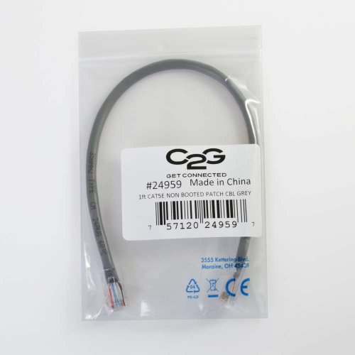 Image of C2G 00941 Cat5e Cable - Non-Booted Unshielded Ethernet Network Patch Cable, Gray (6 Inches)