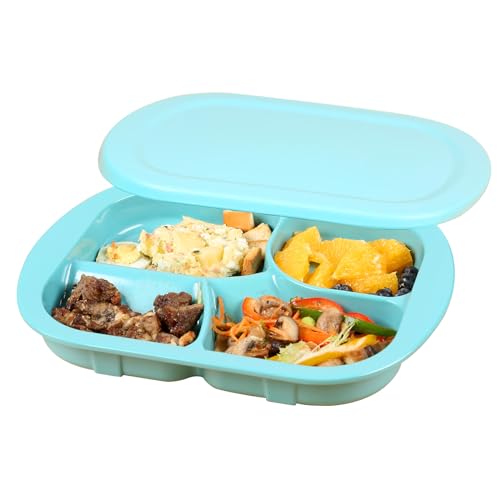 Image of Adaptive Utensils Plates with Extra Wall,Non-slip&Spill-proof Melamine Plate for Stroke, Tremors,Self-Feeding Dinnerware for Elderly(Melamine 4-Compartment Divided Plates with Lip)