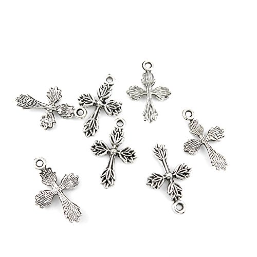Qty 50 Pieces Ancient Silver Jewelry Making Charms Findings G0763 Cross Pendent Bulk for Bracelet Necklace