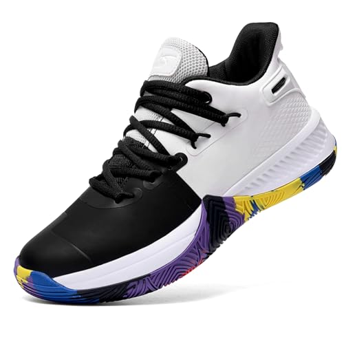 ASHION Mens Basketball Shoes Lightweight Breathable Sneakers Anti Slip Sports Shoes for Running Walking Mid Top Sneakers