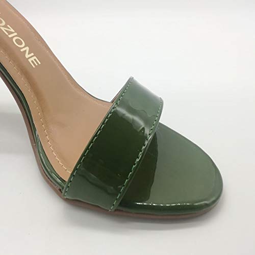 Sandália Sapatos Feminino Salto Alto Fino Conforto Macio Cor:Verniz Verde-FF;Tamanho:36