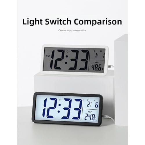 Grande horloge murale LCD à veilleuse douce et capteurs météo - 3