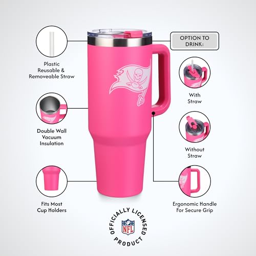 Image of The Memory Company Officially Licensed 40oz Pink Game Day Tumbler with Team Logo, Tampa Bay Buccaneers