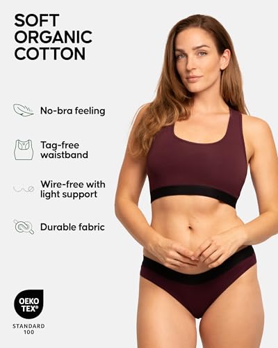 DANISH ENDURANCE Bralettes for Women, Organic Cotton, Seamless Bra, Wireless, Racer Back, Multicolor (1x Black, 1x Dark Grey, 1x Wine), Large2