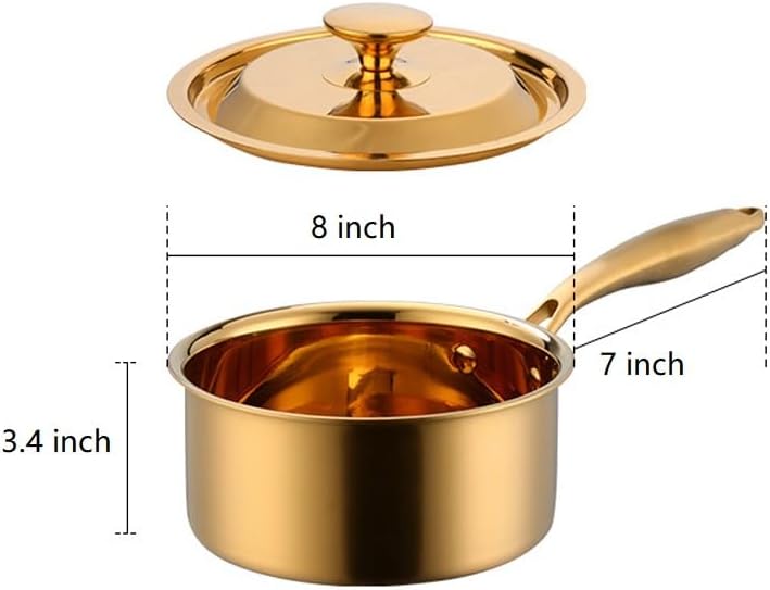 Miniatura 8 de BuyGo - Cacerola de acero inoxidable 188, sartén dorada de 2.5 cuartos de galón con mango largo resistente al calor, olla multiusos de 3 capas,