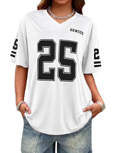 Image of LovelyWholesale Women's Oversized V Neck Jersey Shirts Summer Football Graphic Tee