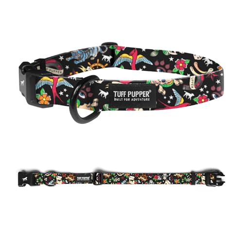 Image of Tuff Pupper Premium Adjustable Dog Collar for Small Boy Dogs, Stylish Pattern Collars Designed in USA, Quick Release Buckle, Rebel One Print for Male Dogs, Small (0.7 Inch Wide x 8-12 Inch Neck)