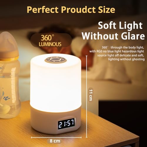 Image of One94Store LED Touch Table Lamp with Built-in Clock & Alarm - Rechargeable Oval-Shaped, Dimmable 3-Color Night Light with Time Setting Option at Back for Bedroom, Office & Home Decor
