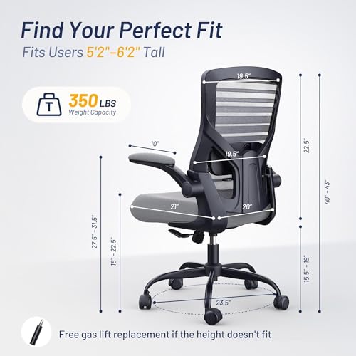 Image of Office Desk Chair for Long Hours & Back Pain Relief - 4 inch Thick Molded Foam Cushion, Enhanced Lumbar Support, Padded Flip-up Armrests, Ideal for Office or Study, Dark Gray