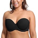 Delimira Women's Strapless Bra Push Up for Bigger Bust Multiway Underwire Smooth Bandeau Bra Black 38DD