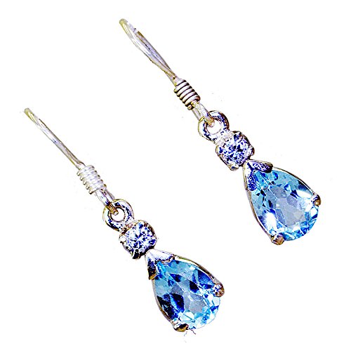 Boucles d'oreilles topaze bleue argent sterling femme bijoux poire fait main