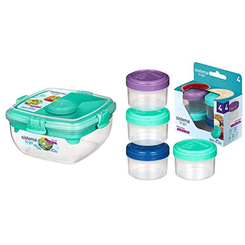 Sistema To Go Collection 1.18 Oz. Salad Dressing Containers, Pink/Green/Blue/Purple, 4 Pack, Bpa Free, Reusable & Food Storage Container, 4.6 Cup #TOP8