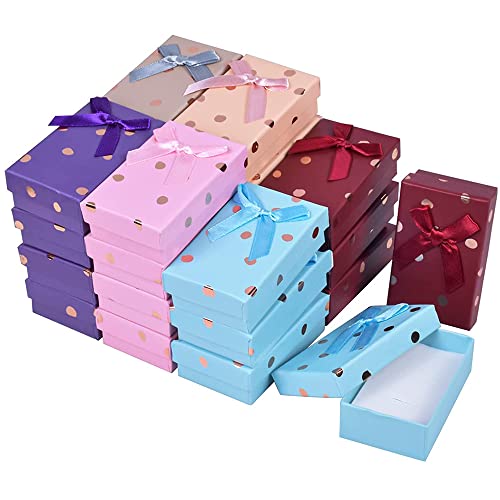 Jewellery Gift Boxes x24 - Polka Dot Elegant Gift Box - Luxury Rectangular Bow Gift Boxes for Jewellery Presentation with Foam Inserts – Ring Boxes - By TRIXES