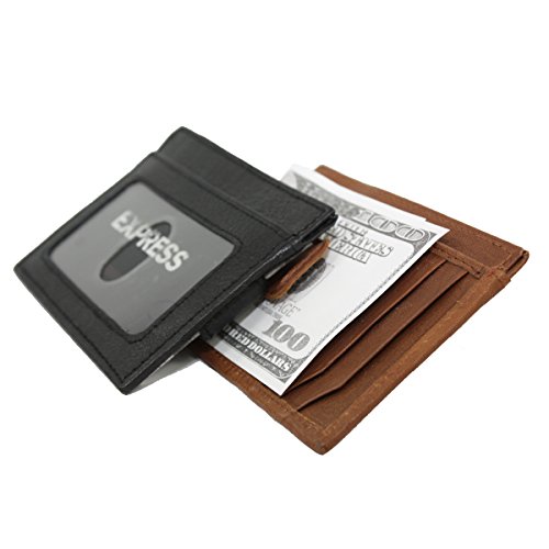 Fine Leather Men's Mini Front Pocket Wallet ID Credit Card Holder with Metal Spring Clip Black3