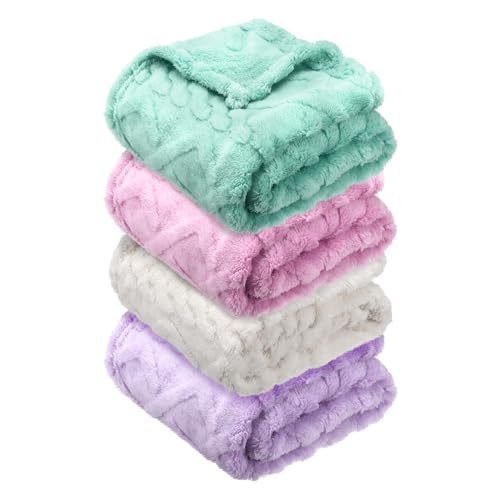 Image of VitalCozy 4 Pcs Fluffy Baby Blanket Fleece 30" x 40" 3D for Boys Nursery Little Girl Infant or Newborn Receiving Swaddling Blankets(Light Color)