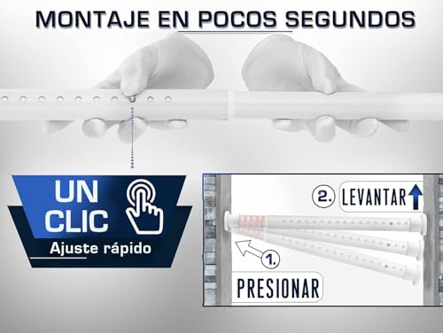 Miniatura 3 de Meisengerg Barra Cortinas Extensible 310-360 Cm, Blanco - Barra Cortina Ducha Ajustable, Sin Taladro, Tensión Telescópica Para Dormitorio, Baño, Terraza, Separador De Ambientes - Ø32mm, Acero Inox