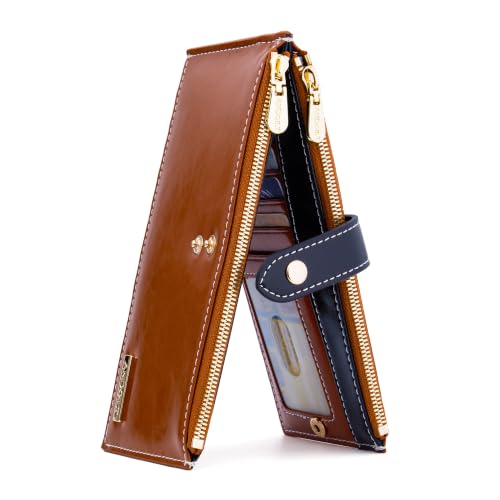 Image of ANDOILT Women's Genuine Leather Wallet RFID Blocking Credit Card Holder Zipper Purse Cell Phone Handbag