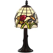 JONATHAN Y 12" Bronze Hummingbird Tiffany-Style LED Table Lamp, Handcrafted Multicolored Stained Glass Bell Shade, Traditional Bedside Accent Lamp, LED Bulb Included JYL8014A
