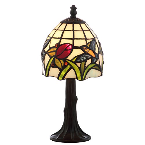JONATHAN Y 12" Bronze Hummingbird Tiffany-Style LED Table Lamp, Handcrafted Multicolored Stained Glass Bell Shade, Traditional Bedside Accent Lamp, LED Bulb Included JYL8014A by JONATHAN Y - Used condition - US$48.48