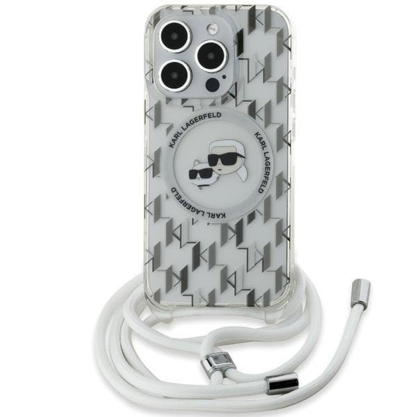 CG Mobile Karl Lagerfeld KLHMP15LHCKCKLCT Coque pour iPhone 15 Pro 6,1" Transparent Rigide IML Crossbody Monogramme Karl & Choupette Head