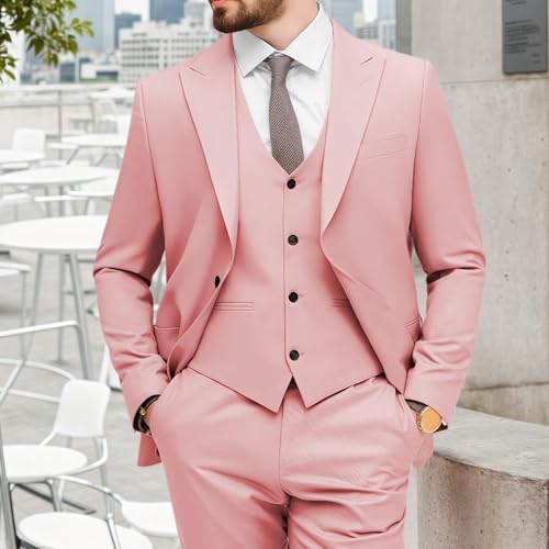 Mens 3 Piece Suit Slim Fit One Button Blazer Vest Pants Set Formal Wedding Business Prom Suit2