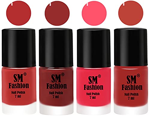 Image of Nail Polish Combo Set (Pack of 4) Quick Dry Gel Finish Nail Paint | Coral Pink ,Jam,Dark Pink,Dark Nude | 7 ml Each