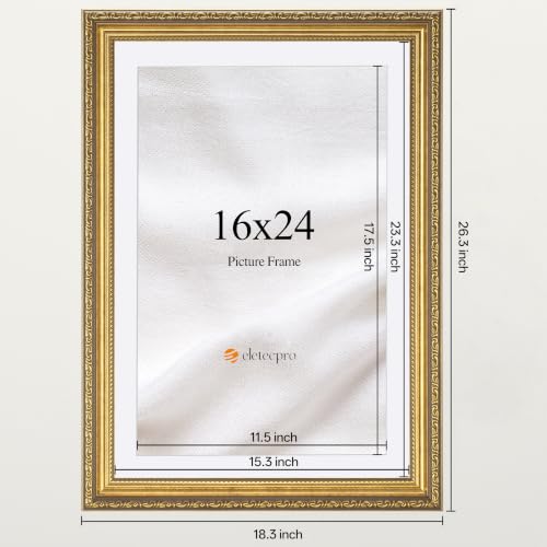 Image of eletecpro 16x24 Picture Frames Set of 2 with Clear Acrylic Cover, Gold | Ornate Vintage Gold Photo Frames Display 12x18 Photo with Mat or 16x24 without Mat for Home Wall Decor