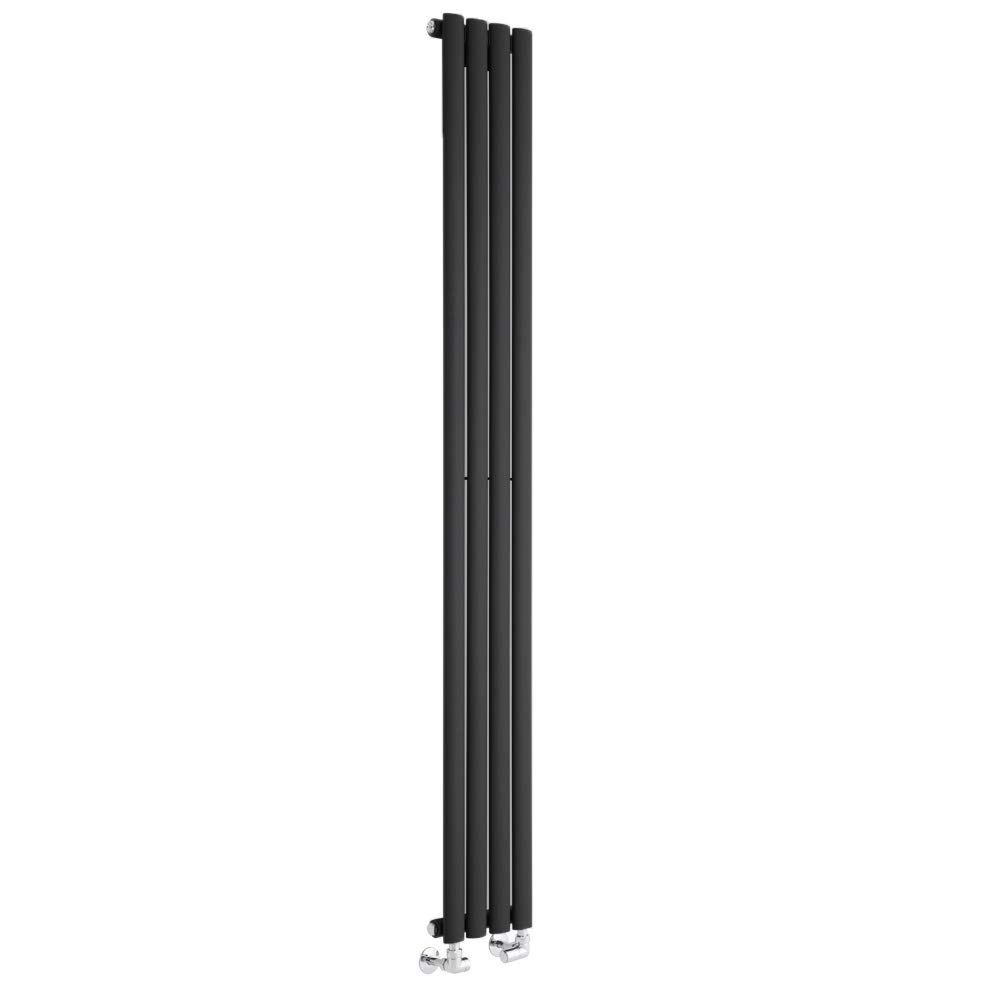 Milano Aruba Black Vertical Single Oval Panel Radiator - 1780mm x 236mm