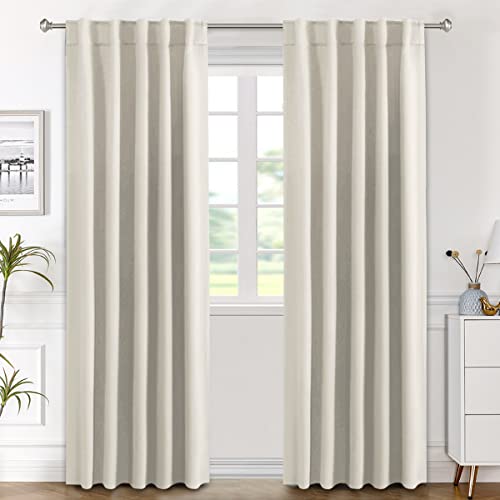Image of H.VERSAILTEX Light Reducing Curtains Thermal Insulated Window Treatment Panels Room Darkening Privacy Assured Drapes for Living Room Back Tab /Rod Pocket Bedroom Drapes 2 Panels, Ivory - 42 x 84 Inch