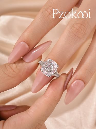 5.0CT Exquisite Cushion Cut Engagement Ring for Women, Split Shank CZ Simulated Diamond 925 Sterling Silver Promise Ring3